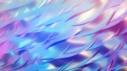 A 3D rendering of a colorful, iridescent, metallic surface with a wave-like pattern.