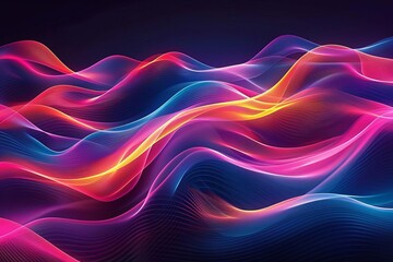 Wallpaper illustration with a 1980s vibe, featuring neon colors and smooth wavy lines against a black backdrop