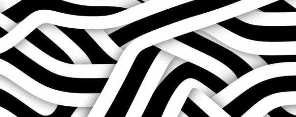 Black and white abstract background with wavy lines.