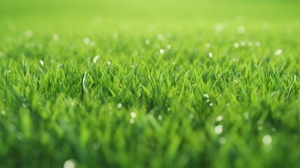 Green grass field with morning dew.