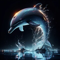 Wet dolphin leaps through translucent water