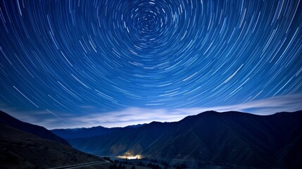 Star trails over the mountains