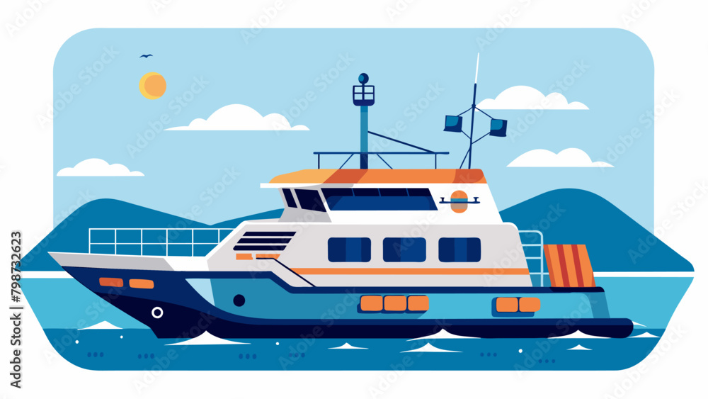 Poster a solarpowered research vessel equipped with advanced technology for tracking ocean pollution and id
