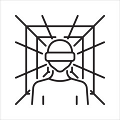 Metaverse icon. Human and virtual monitor or hologram. Outline style. Vector. Isolate on white background.