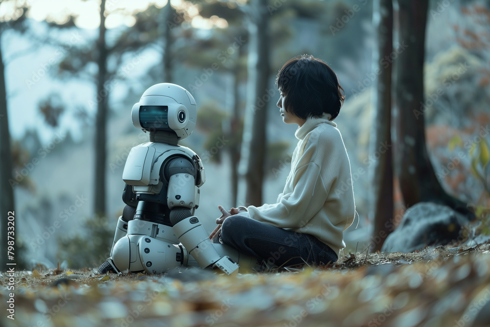 Canvas Prints poignant photo portraying the partnership between a person and their robot companion, emphasizing the positive impact of technology on human well-being,