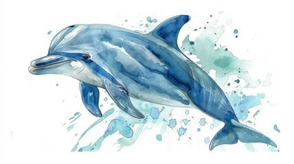 Whimsical Watercolor of a Cute Baby Dolphin