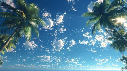 palm trees against  background of sunny sky