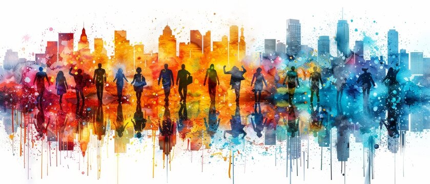 Business team silhouette, celebrating a victory on a rooftop, city skyline in background, dynamic and triumphant