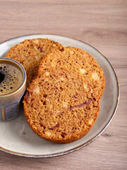 Slices of date and nut roll, with coffee