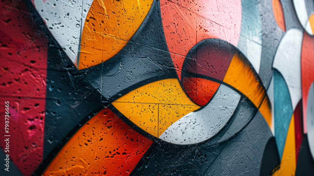 Poster a modern graffiti artwork featuring geometric patterns and sharp lines, adding a contemporary edge t
