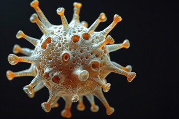 A norovirus particle, resembling a small, spiky ball, responsible for causing gastroenteritis, film stock