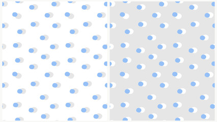 Seamless Pattern With Blue Dots. Hand Drawn Irreagular Endless Print with Polka Dots on a White and Light Gray Background. Delicate Dotted Patterns ideal for Fabric, Wrapping Paper. - 798737631