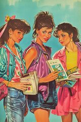 80's teenagers girls poster magazine illustration