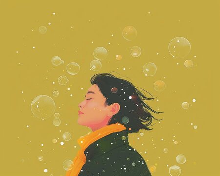 A person surrounded by bubbles, symbolizing the Geminis lighthearted and funloving spirit ,