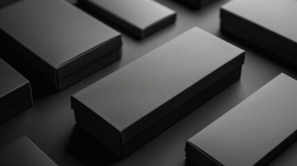 A mockup of stylish packaging on a black surface, representing brand presentation and enhancing product aesthetics with soft lighting.