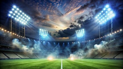 Bright stadium arena lights and smoke
