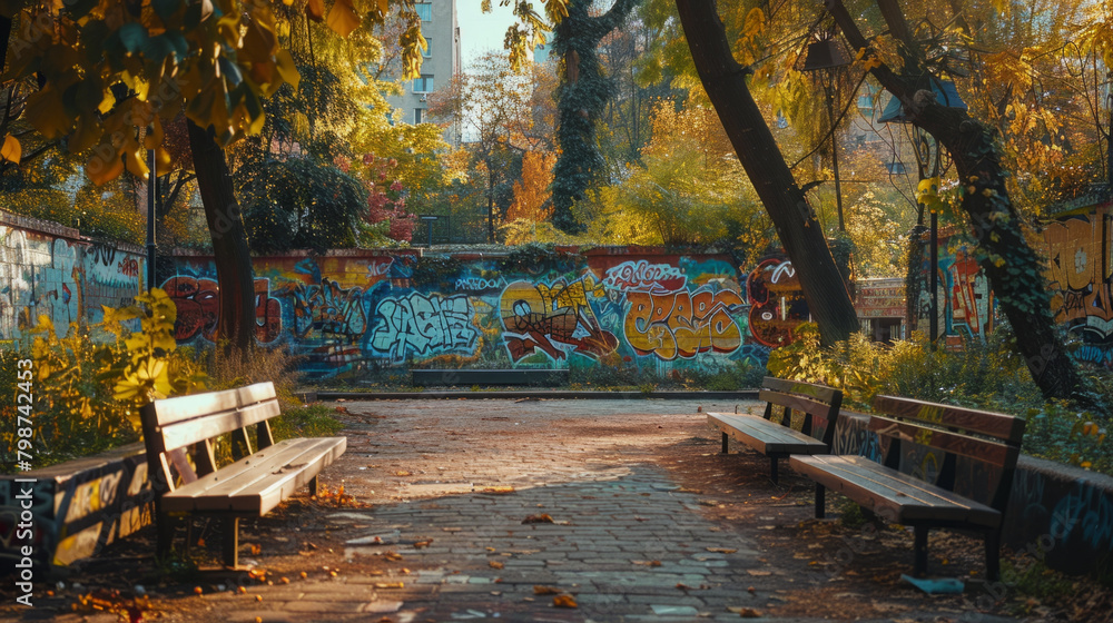 Poster the integration of graffiti art in local park setting enhances community engagement and provides a u