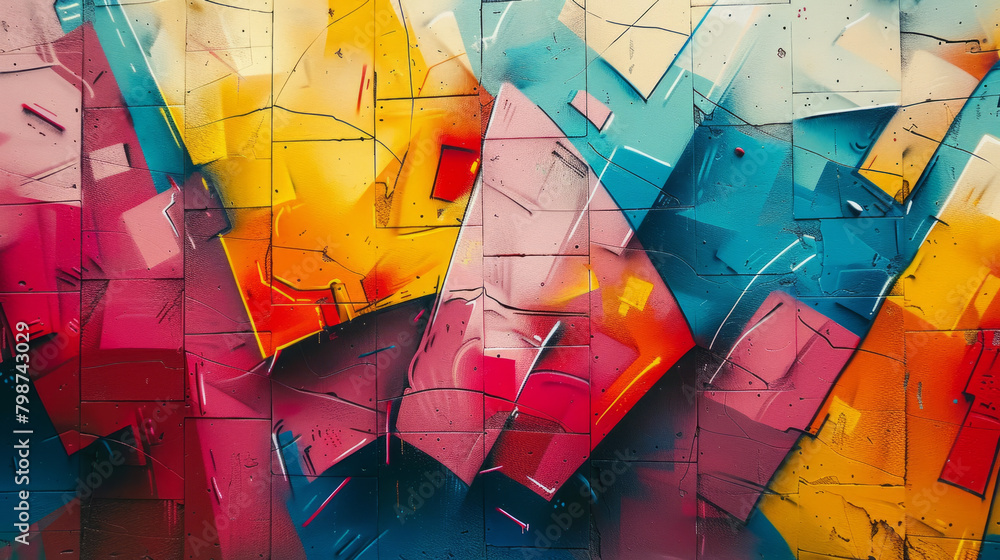 Aufkleber dynamic abstract graffiti art transforming a public building, captivating with its visual impact and