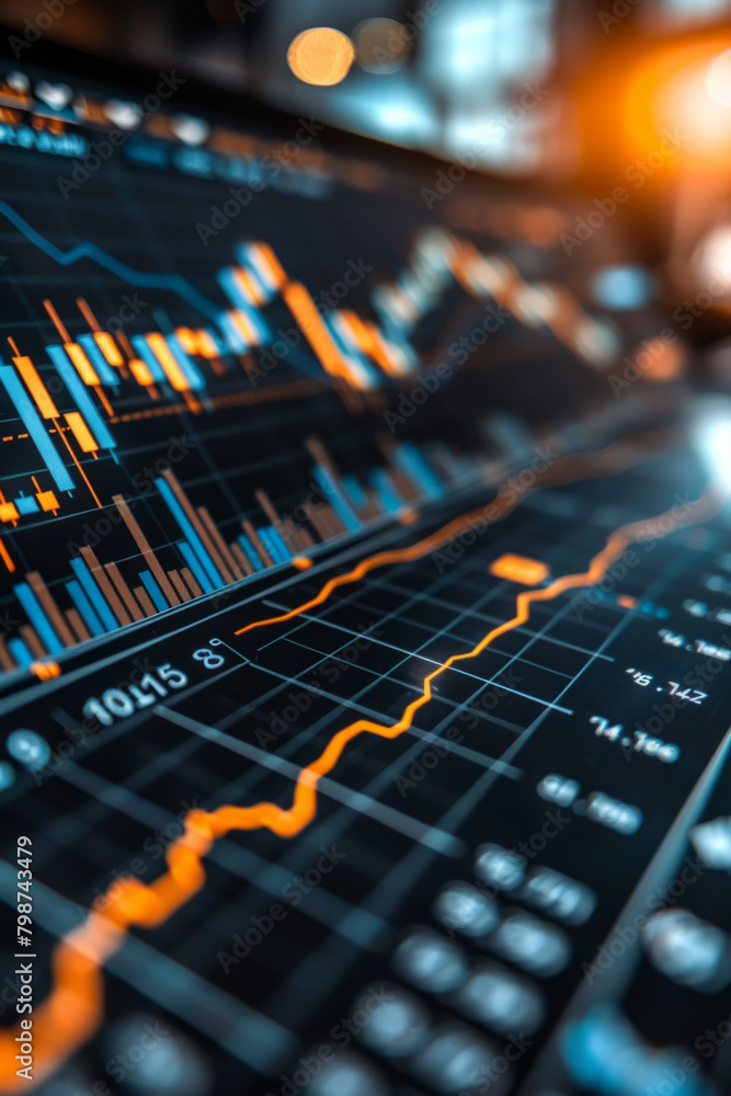 Poster a visual representation of financial growth showing upward trending lines and data points depicting 