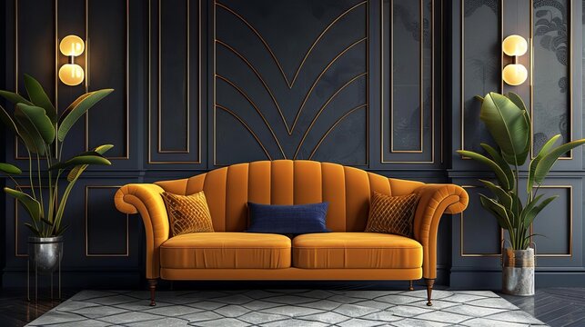 Art deco style wallpaper with bold geometric shapes and metallic gold accents, exuding luxury and vintage glamour