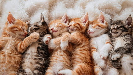 cute kittens sleep on the bed. Selective focus.