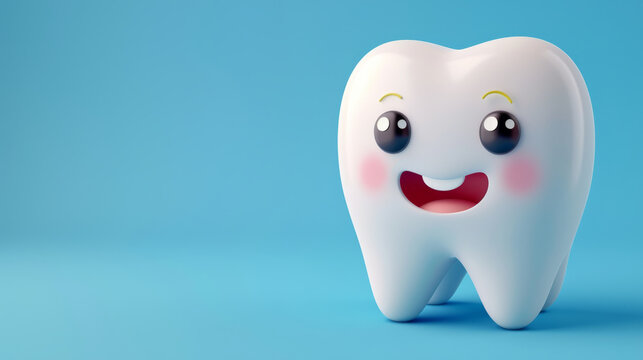 Happy cartoon molar tooth on blue background