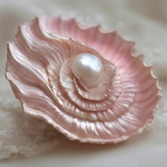 Exquisite Simplicity: A Radiant Pearl Glows Within a Delicate Seashell on a Pure White Background