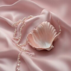 Elegant Pearl Necklace on Pink Silk Fabric - Timeless Beauty and Luxurious Charm in a Glorious Fusion