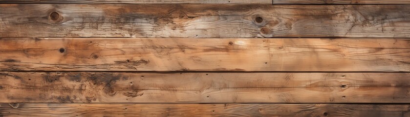 Fototapeta premium Distressed wooden planks arranged as a backdrop, providing a textured and rustic setting suitable for vintage or artisanal product mockups