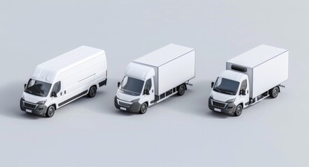 Delivery Vehicles. Fleet of Vans and Trucks for Transportation and Courier Services