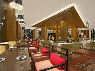 3d render. Modern restaurant cafe interior scene.