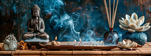 aroma sticks in the Buda spa salon. Selective focus.