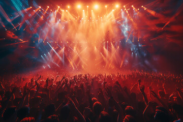 A crowd of fans cheering at a concert ,hyper realistic, low noise, low texture
