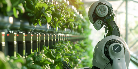 Robotic cultivation Smart robotic farmers symbolize advanced agriculture technology For Social Media with white background