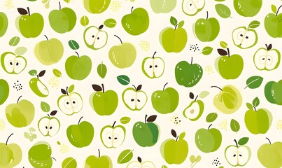Designing abstract patterns of cute green apples in a single color, Generative AI