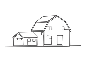 Single continuous line drawing of the Farm shed. Successful farming minimalism concept. Dynamic one line draw graphic design vector illustration.
