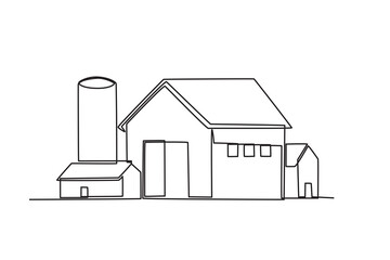 Fototapeta premium Single continuous line drawing of the Farm shed. Successful farming minimalism concept. Dynamic one line draw graphic design vector illustration. 