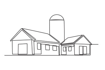 Single continuous line drawing of the Farm shed. Successful farming minimalism concept. Dynamic one line draw graphic design vector illustration.
