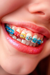 multi-colored braces smile child. Selective focus.