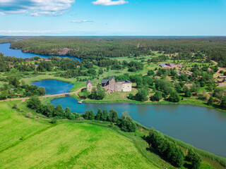 Areal panoramic view from the Kastelholm castle, Åland island, Finland