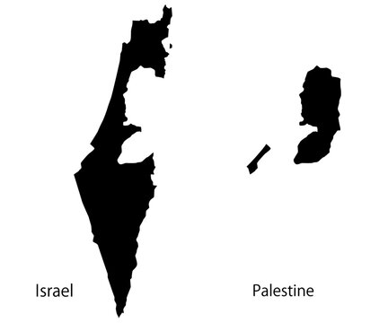 イスラエルとパレスチナの地図のセット、シルエット