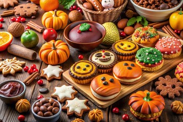 Obraz na płótnie Canvas Holiday and Seasonal Treats: A festive image featuring seasonal treats and holiday-themed desserts, such as Christmas cookies, Halloween candies, or Easter chocolates, to evoke seasonal cheer and cele
