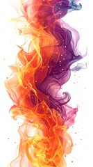 A vibrant and flowing abstract representation of colored smoke intertwining in a dynamic and artistic display on a white background. 