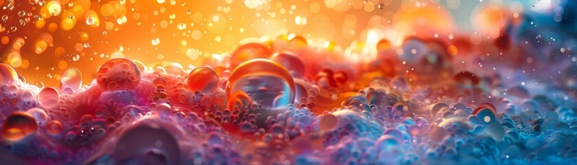 A close up of a colorful bubbly liquid with a bright light in the background.