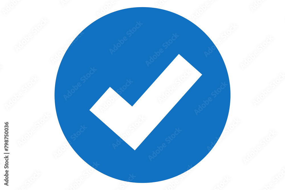 Wall mural Blue white check mark icon button transparent png file type