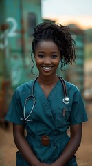 Young female doctor standing and smiling confidently 