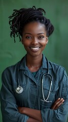 Young female doctor standing and smiling confidently 