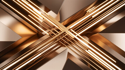 A shiny metallic background of gold and rhodium, formed by straight and curved lines.