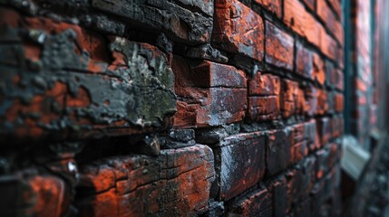 Red brick wall with masonry mortar in the background