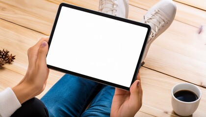 Tablet held by Woman in an Office - Mockup for Application or Web Design - Template for Presentation of Graphic Design - Corporate Representation at Consumers